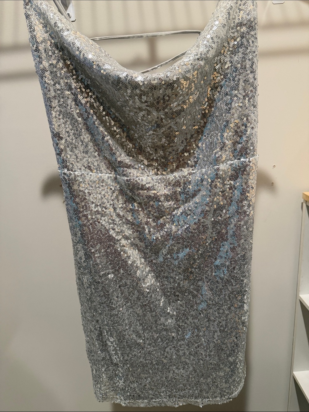 Silver Sequin Cowl Neck Mini Dress - Women's Party Dress
